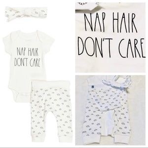 🆕Rae Dunn 3pc NAP HAIR DON’T CARE Onesie Set